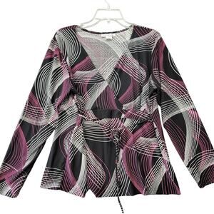 Two Beautiful Black Shirt Stretch Preppy Swirl V-Neck Long Sleeves Women Size XL
